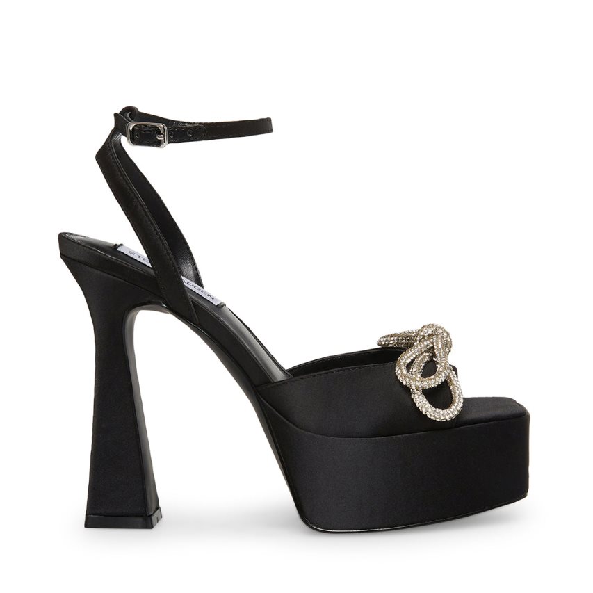 Black Steve Madden Vice Satin Women\'s Heels Sandals | PH 7853BLI